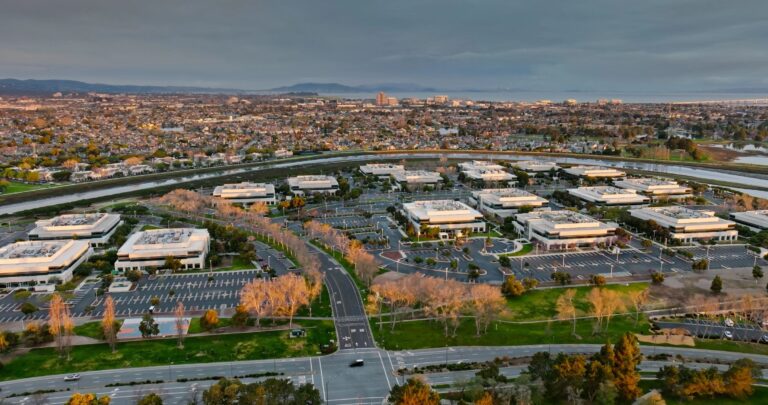 Wide Aerial Shot of Housing and Office Parks in Redwood City, CA